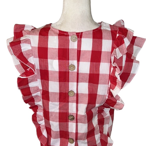 NWT Avara Brandy Red Gingham Checked Ruffle Button Back Crop Top - L - Picture 8 of 15